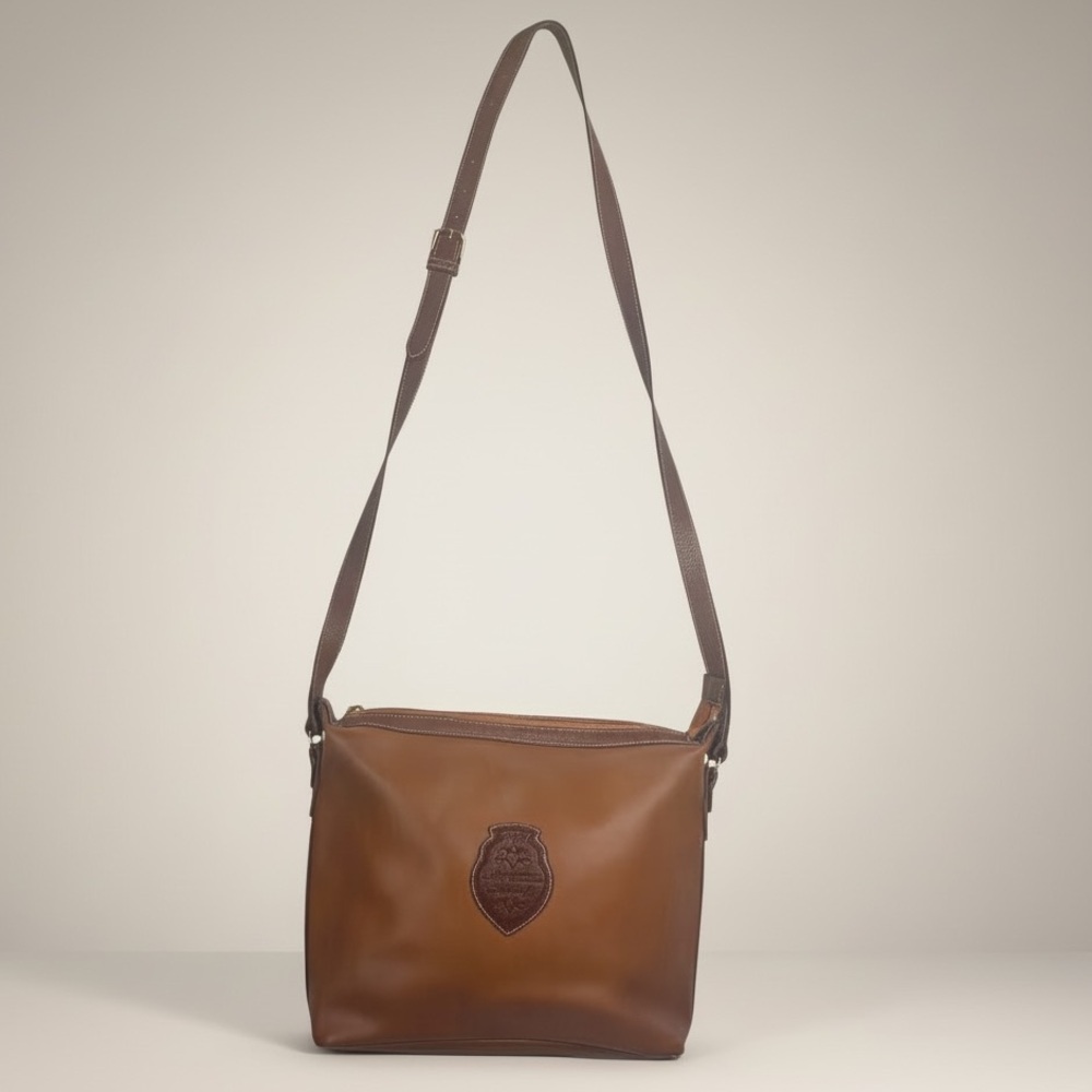 LANCEL Vintage 80s 90 Leather Shoulder Hobo Crossbody Bag Logo Minimalist Brown